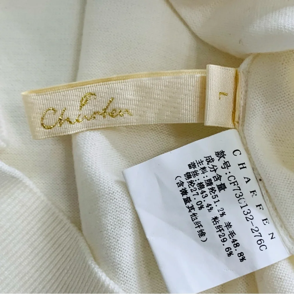 Lace Collar Crew Neck Sweater Large Cream 3D Flowers Embroidered Beaded Sequins